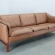 1970s Danish 3-seater brown leather sofa with beech frame