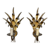 Pair of gilded metal wheat cob sonces