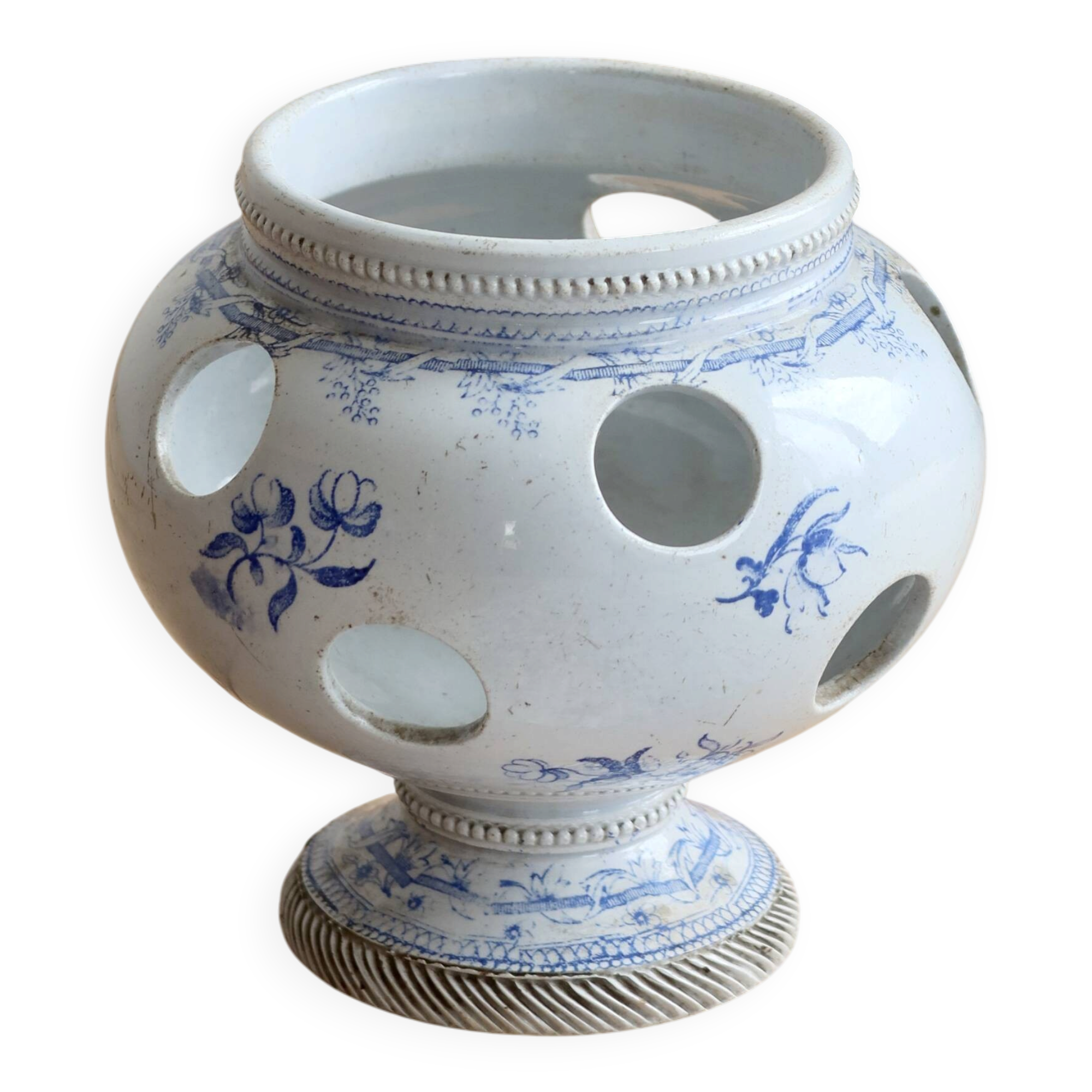 Old crocus pot in blue earthenware | Saint-Uze flower holder in REVOL style
