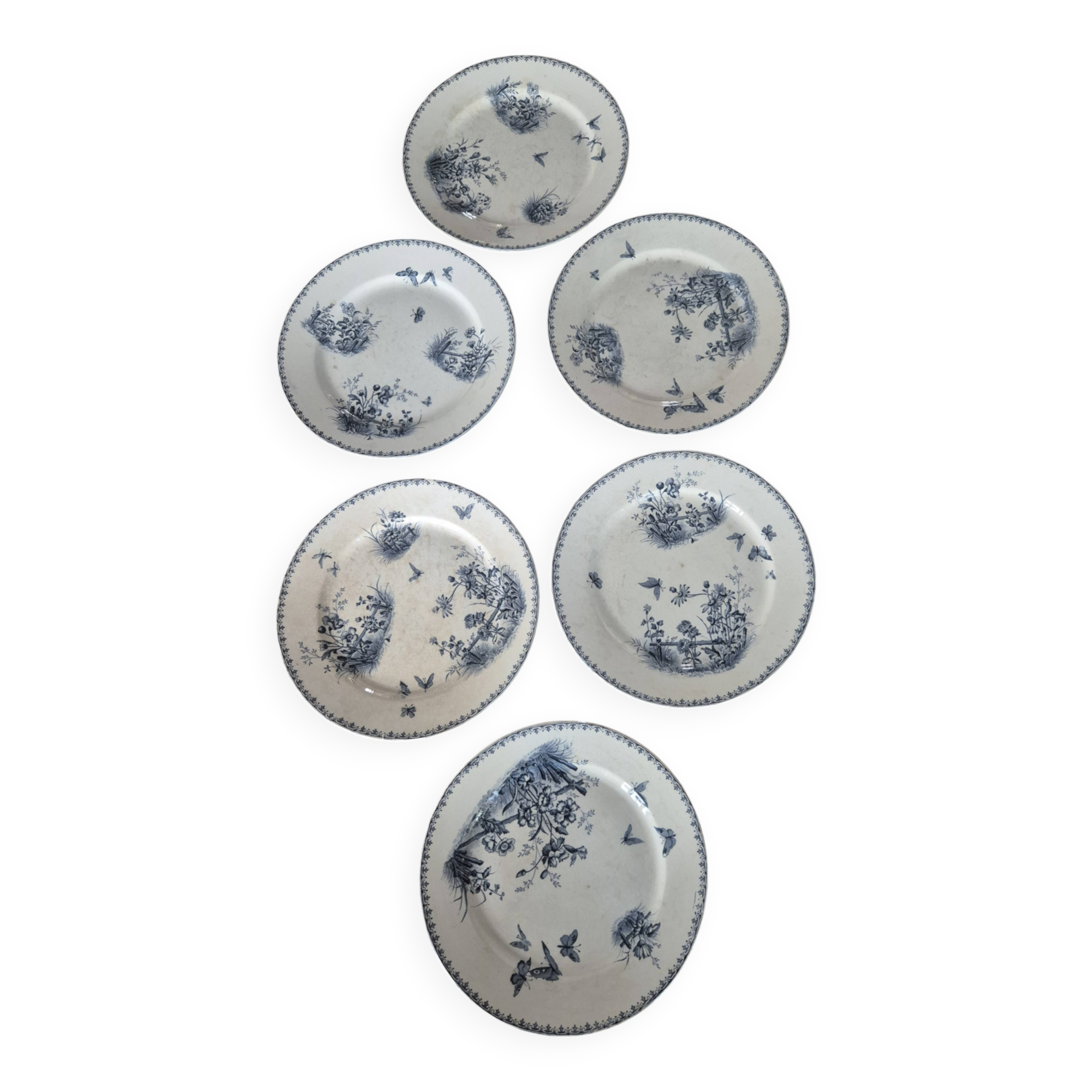 6 flat plates Terre de Fer, 19th century – Digoin & Sarreguemines