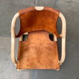 Mid-century safari lounge chair in bamboo and Danish leather, 1960s.