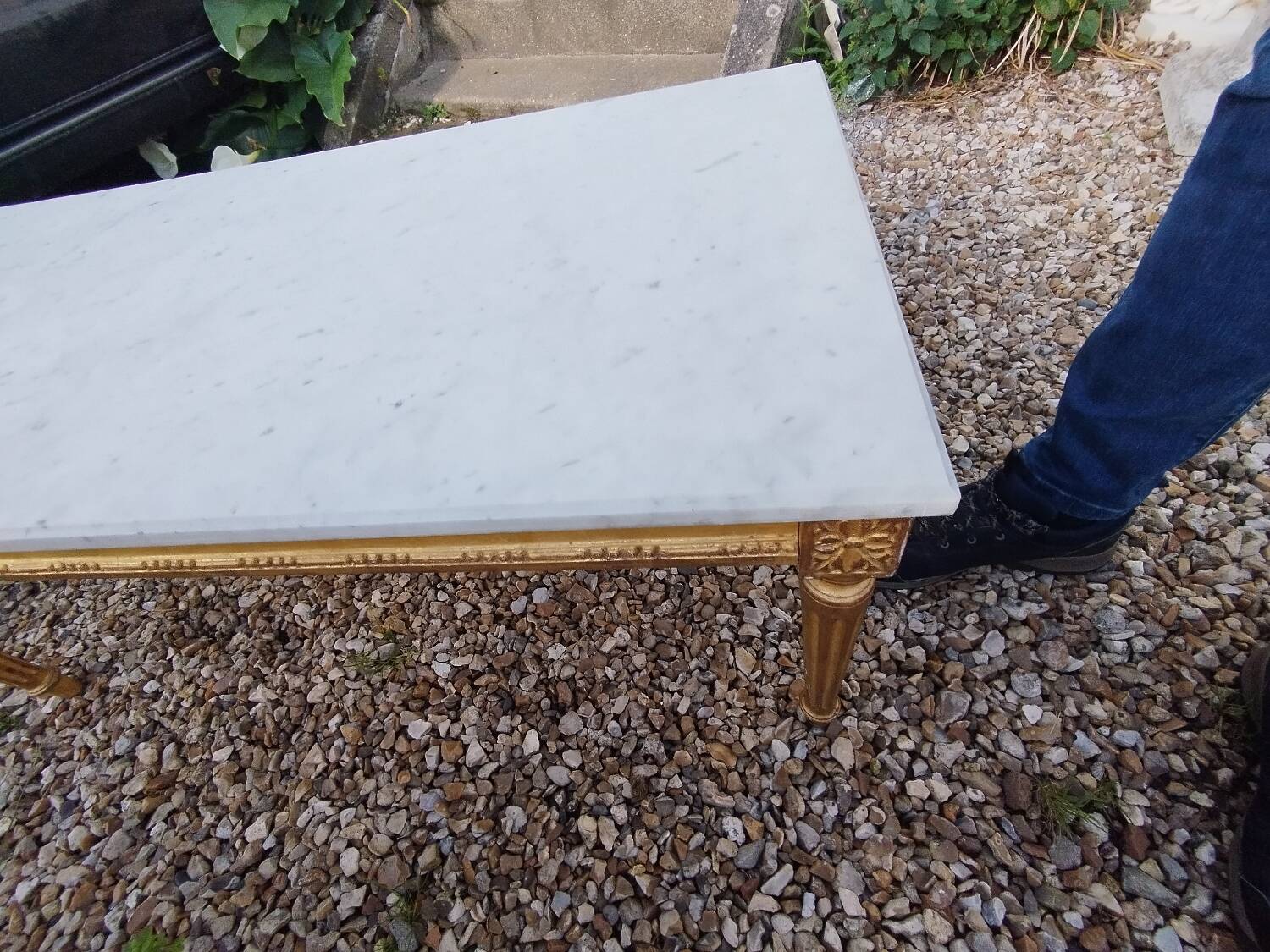 Louis XVI style coffee table in old gilded wood with marble top