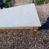 Table basse style louis xvi ancien bois doré avec plateau marbre