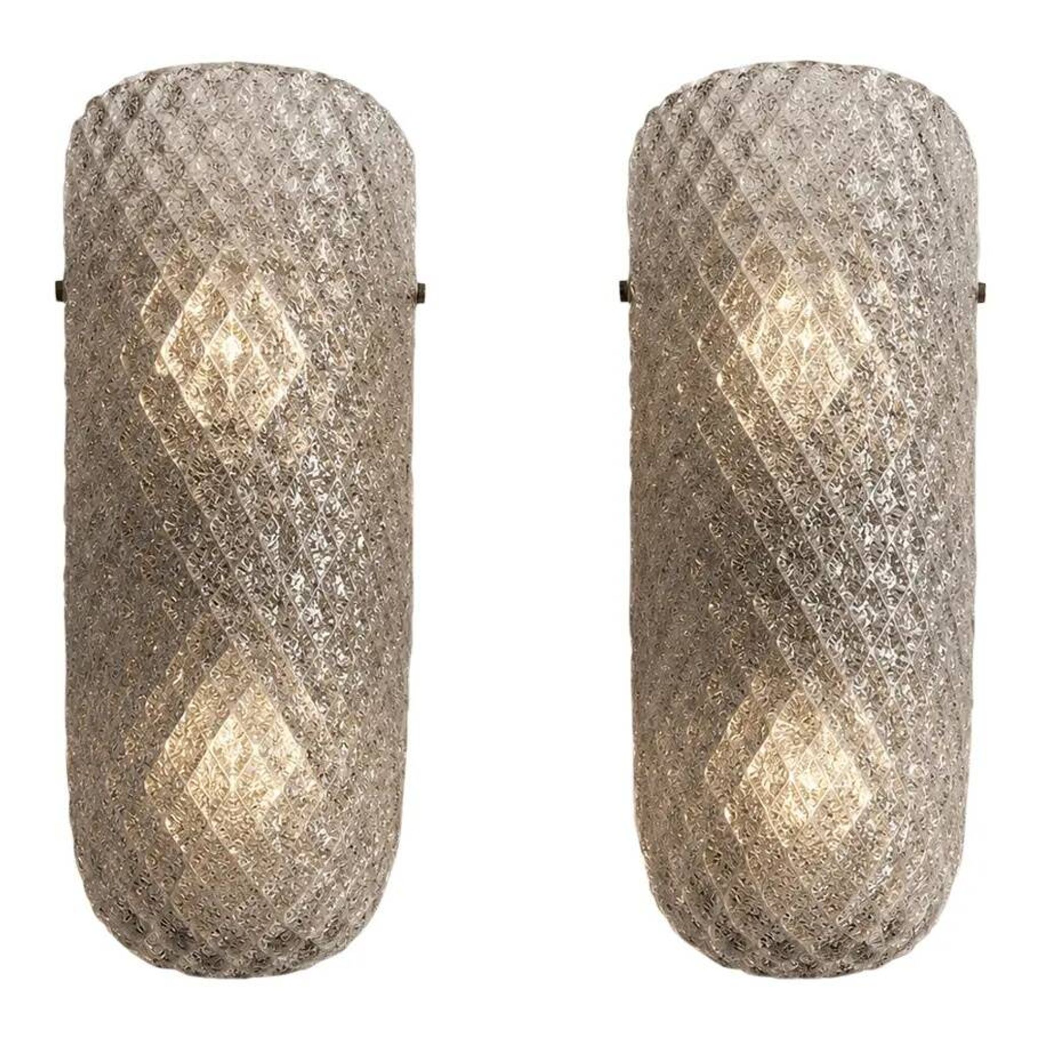 Elegant Mid-Century “Graniglia” Rhombus Murano Glass Wall Sconces, Set of 2
