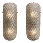 Elegant Mid-Century “Graniglia” Rhombus Murano Glass Wall Sconces, Set of 2