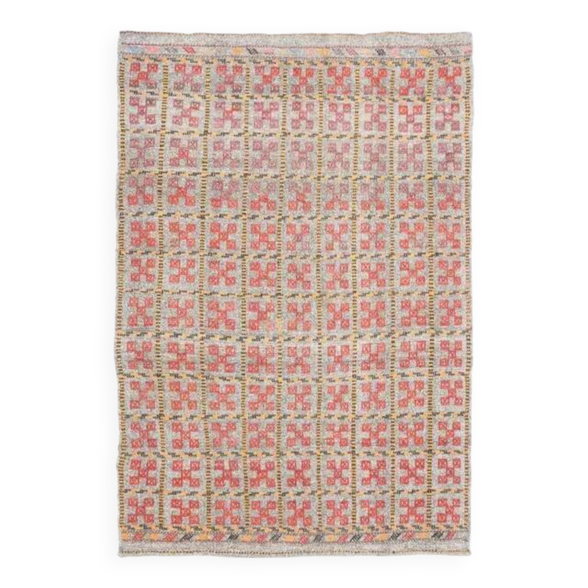 Tapis couloir vintage turc Oushak fait main en laine et coton gris 169x248 cm des années 1970