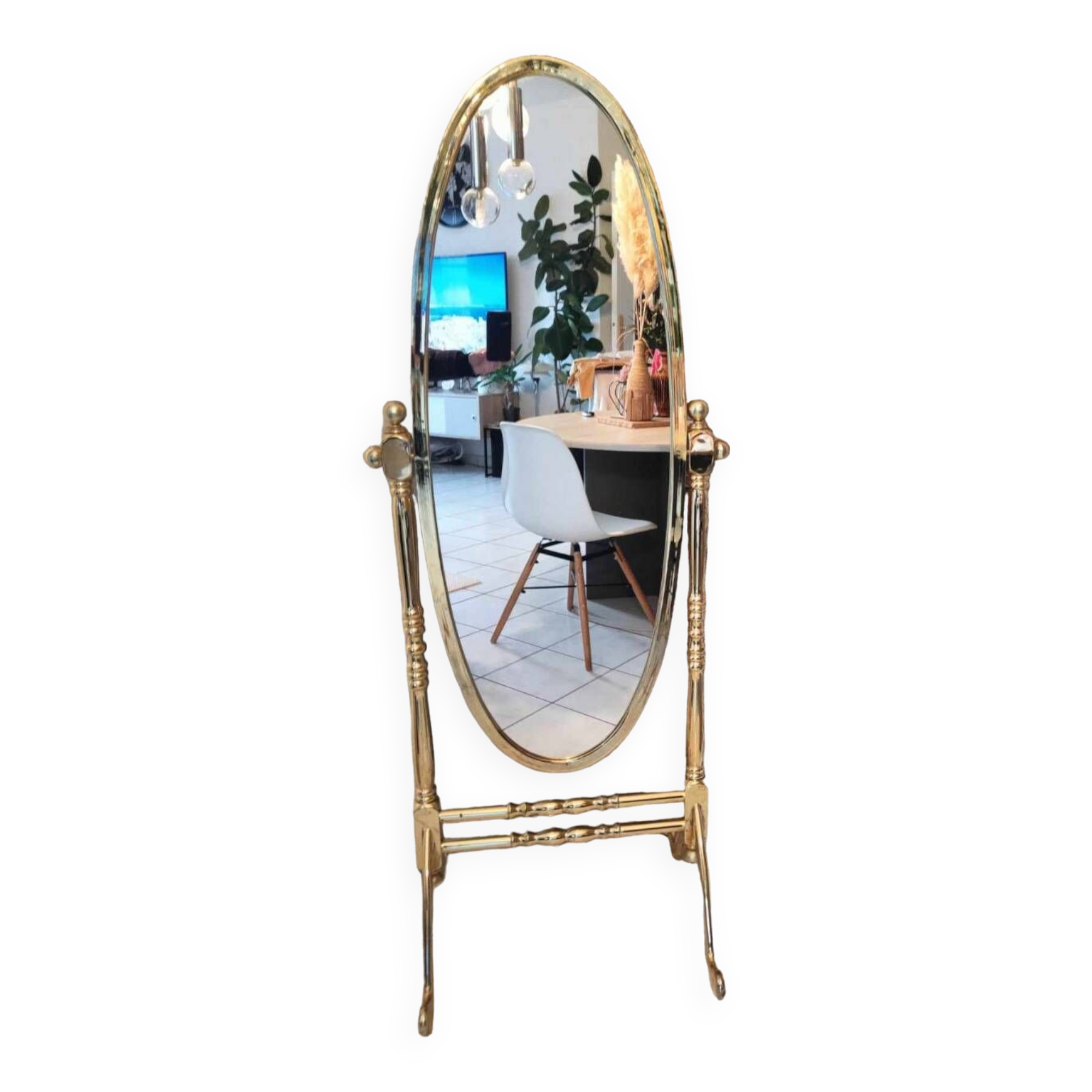 Vintage horse mirror in patinated steel with golden brass effect 1980