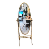 Vintage horse mirror in patinated steel with golden brass effect 1980