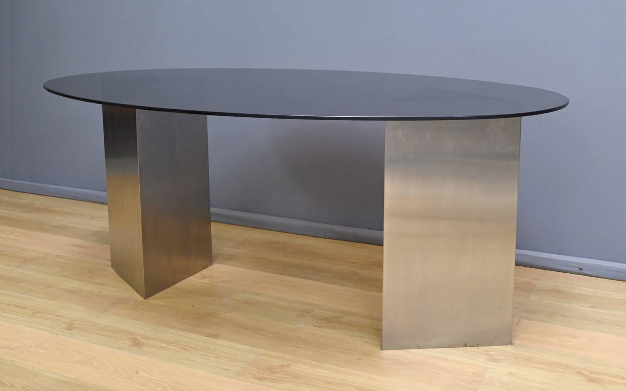Oval Smoked Glass Table – 1960