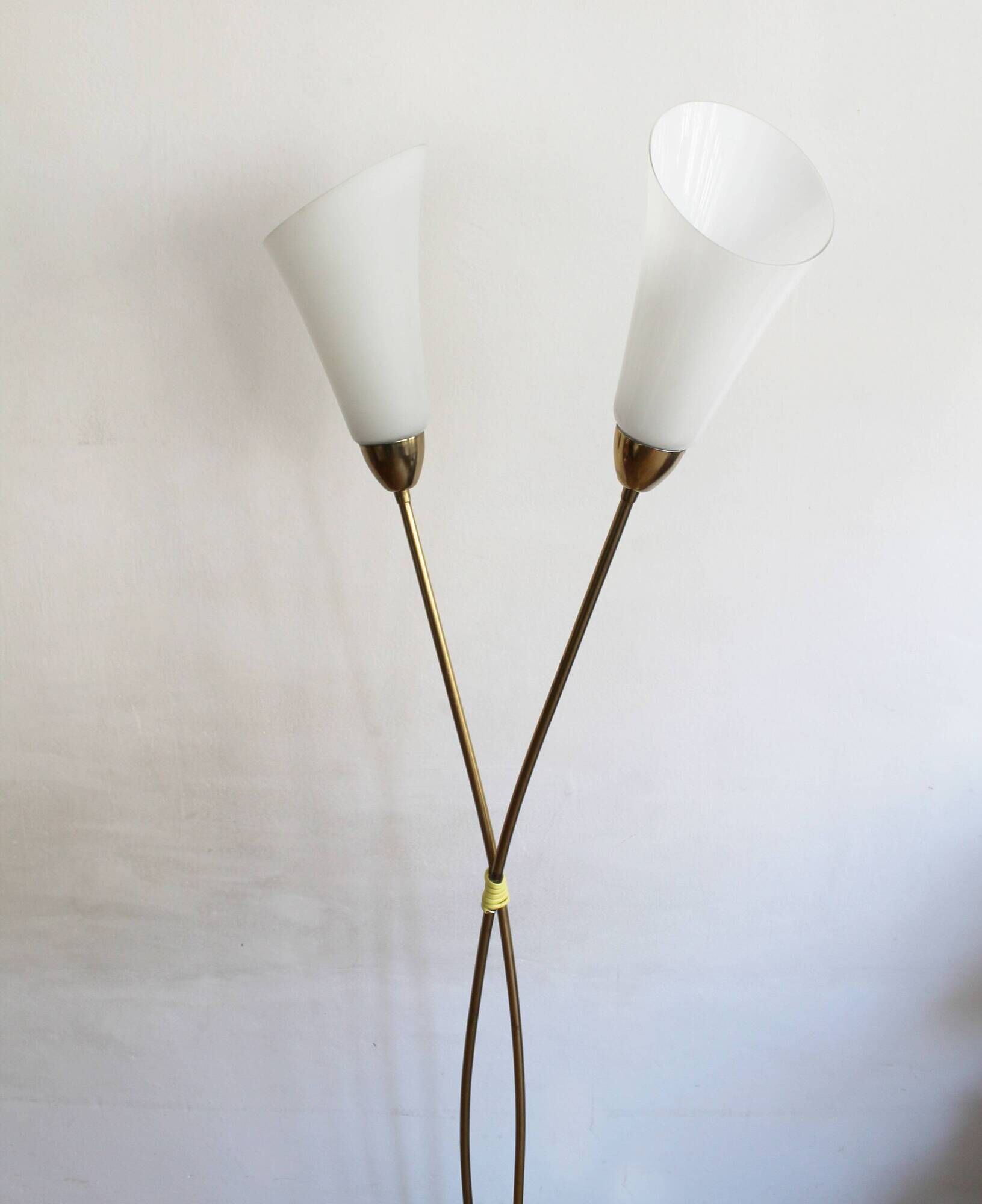 Sculptural Czech Floor Lamp with Twin Milk Glass Shades, 1960s