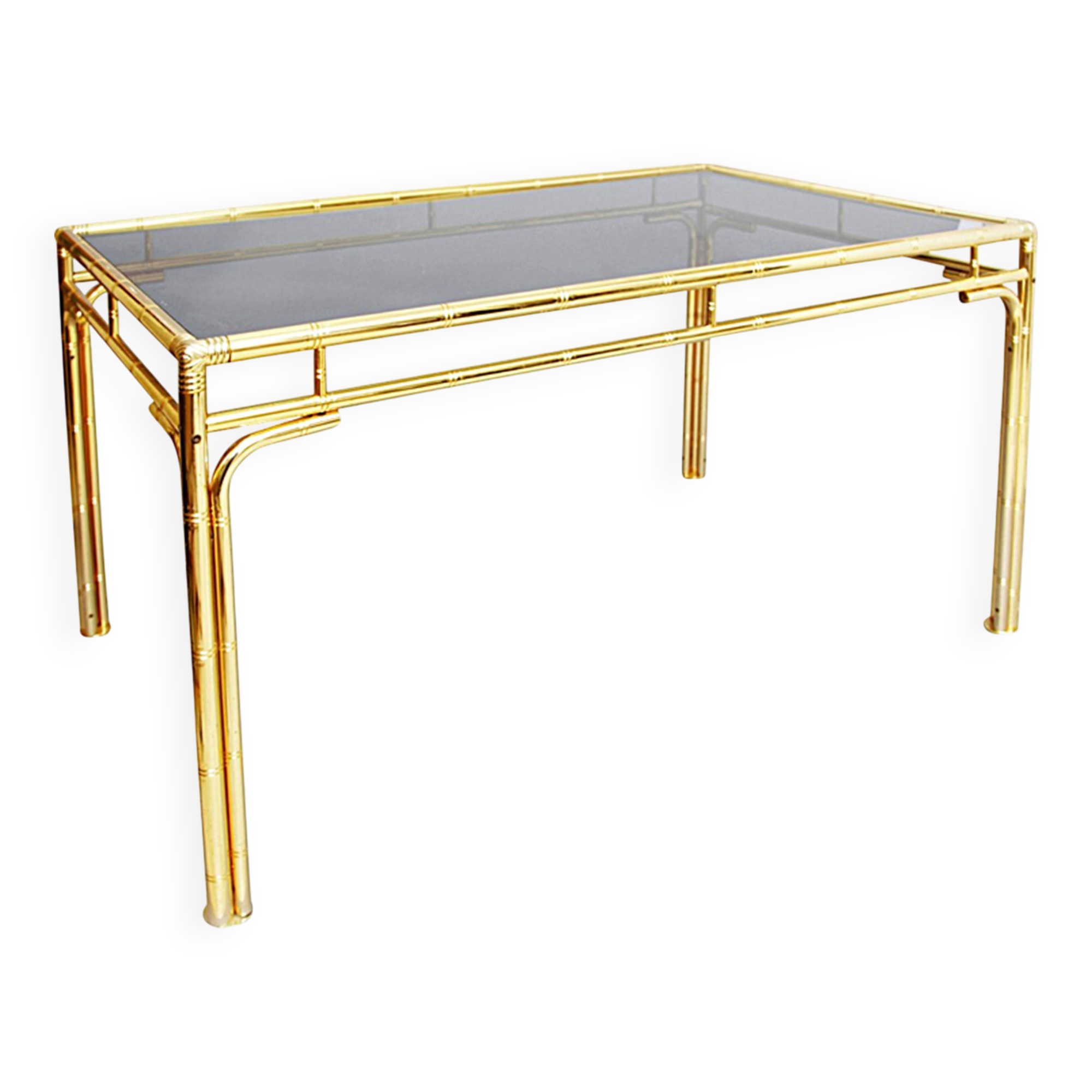 Brass Faux Bamboo Dining Table 1970s Hollywood Regency Glass Gold
