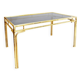 Brass Faux Bamboo Dining Table 1970s Hollywood Regency Glass Gold