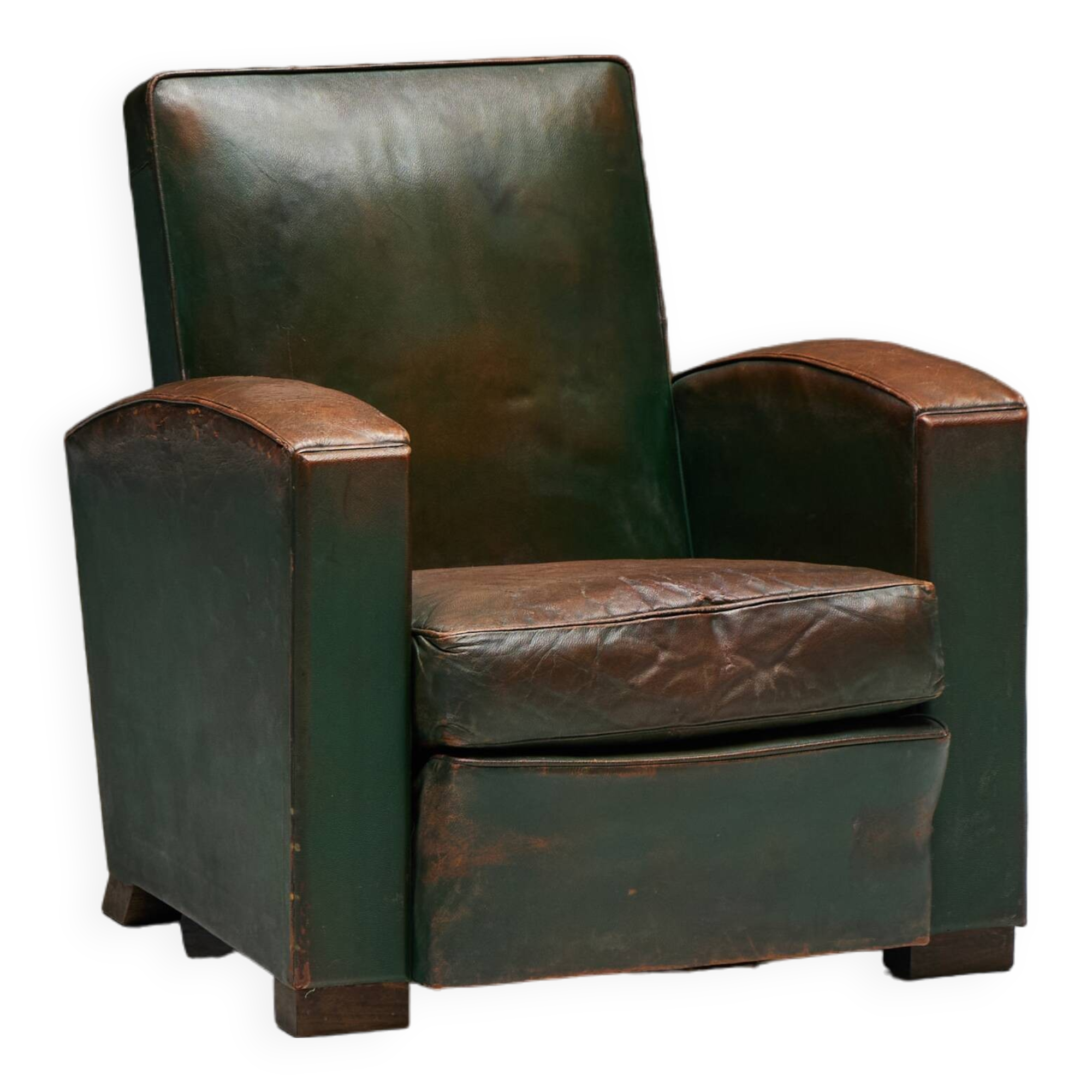 Art Deco Leather Club Chairs, France, 1930s