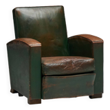 Art Deco Leather Club Chairs, France, 1930s