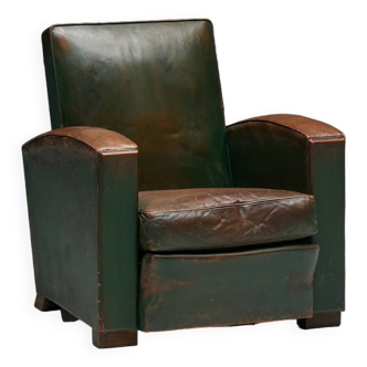 Art Deco Leather Club Chairs, France, 1930s