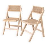 Paire de chaises pliantes en cannage et bois