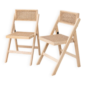 Paire de chaises pliantes en cannage et bois