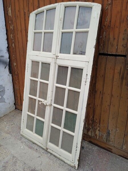 Old arched house window / transom, hammered glass, cremone