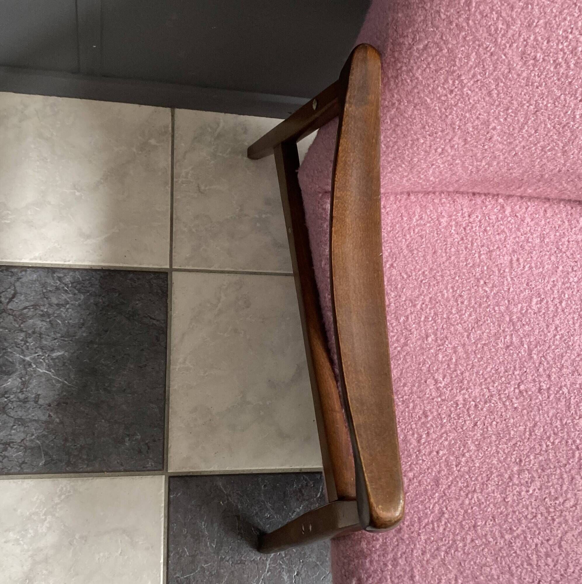 Pink arm chair by Jiri jiroutek 1960s reupholstered in boucle pink