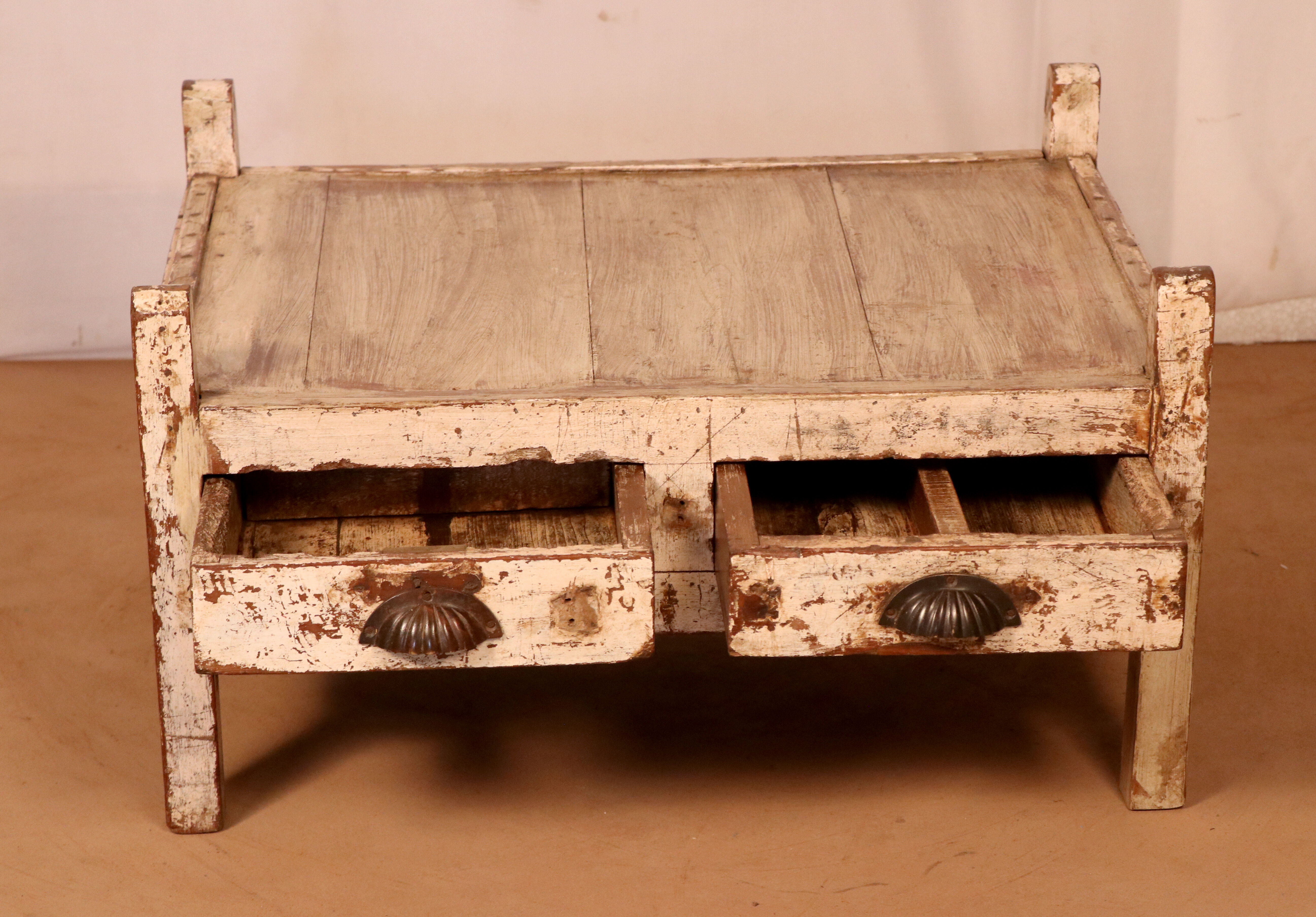 Old Burmese teak trade table original ecru patina