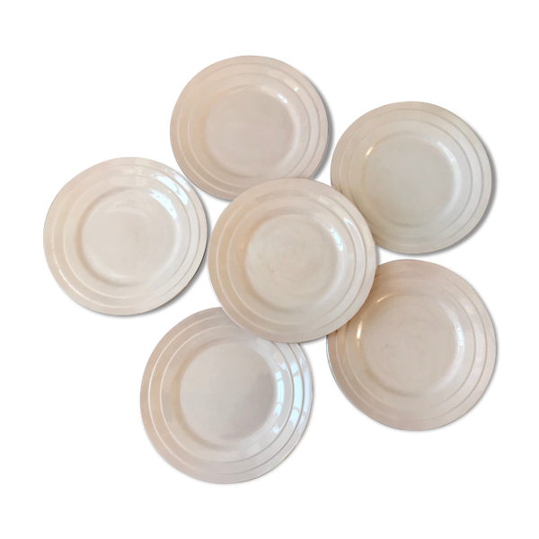 Lot de 6 assiettes à dessert rose poudré Céranord Saint-Amand années 30-40