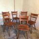 Set of 6 vintage solid wood chairs with compass legs 1960's
