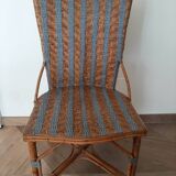 Vintage set of 2 garden woven rattan chairs - sky blue nets - 40