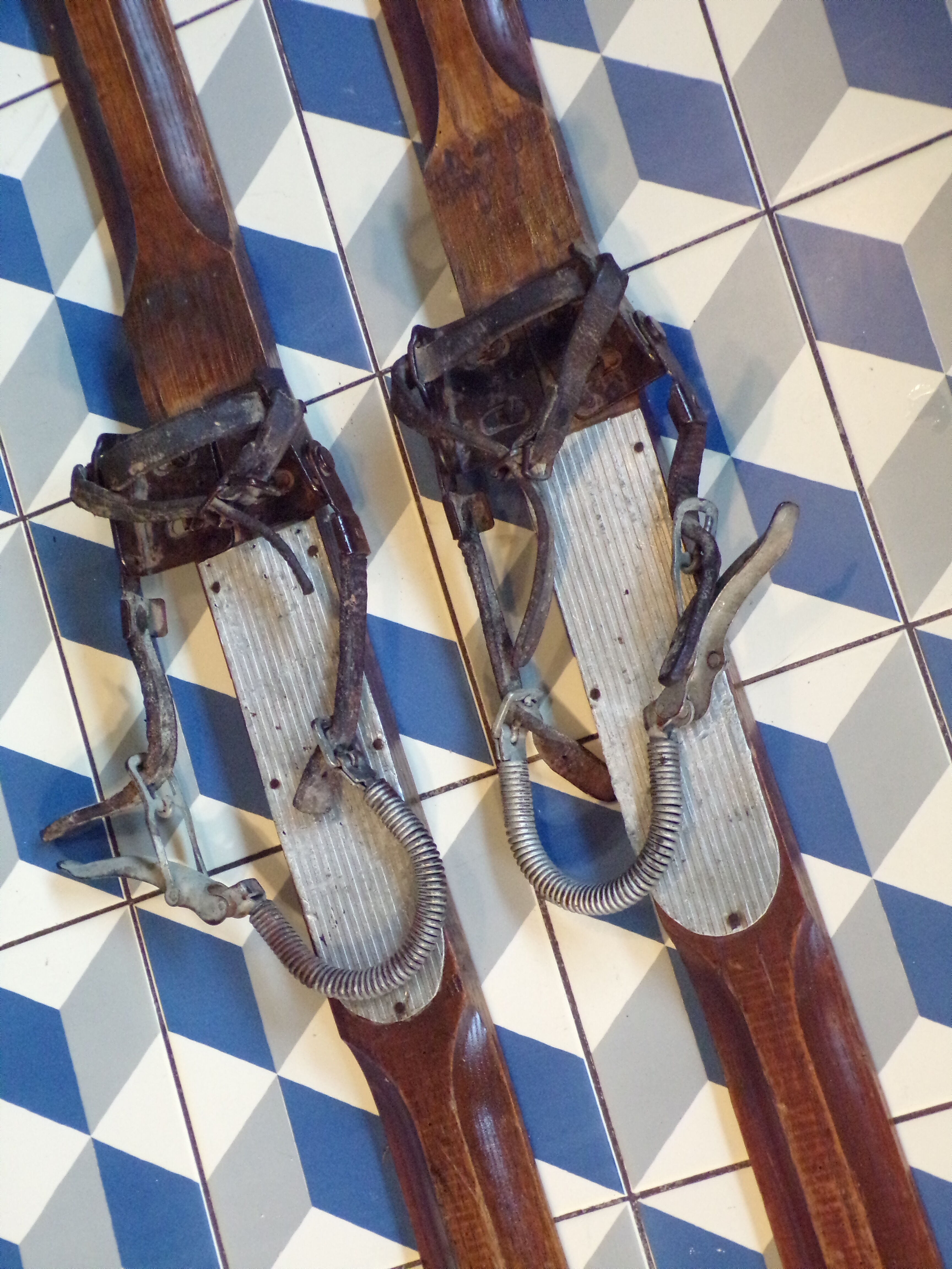 Pair of vintage wooden skis
