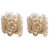 Pair of wall sconces in gilded brass and crystal, Sciolari design, Palwa, Germany, 1960s.