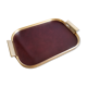 Plateau rectangulaire simili cuir bordeaux et métal doré vintage