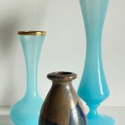 Vases bleu grès verre opalin vintage