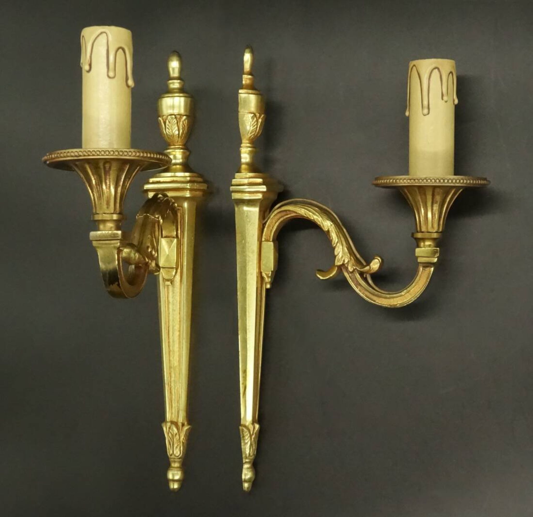 Pair of 1-light louis xvi style wall lights from lucien gau, paris - bronze