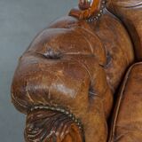 Antique Baroque Sheepskin Leather Chesterfield Armchair