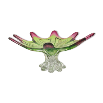 Sunburst shaped Murano centerpiece in lime green & fushsia  - Sommerso