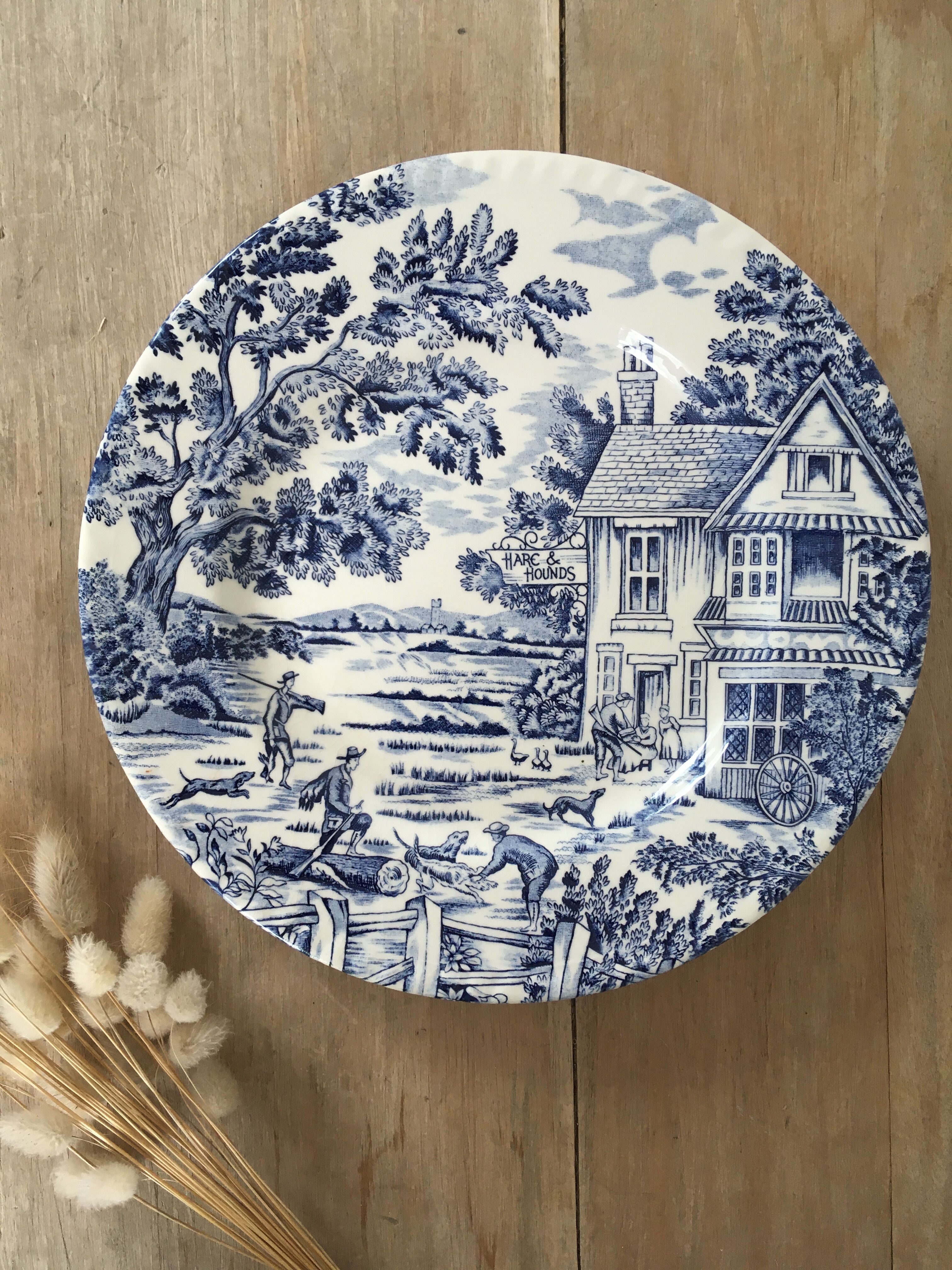 Blue & white mismatched flat plates