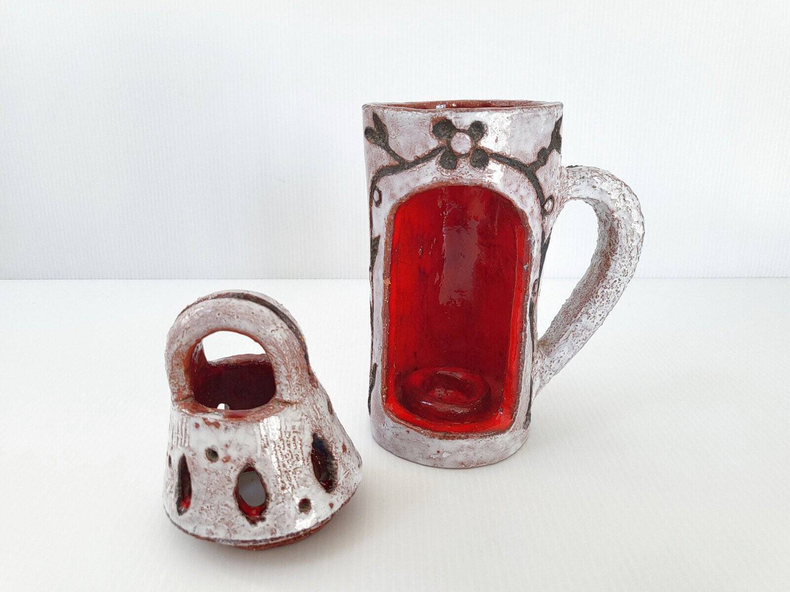 Vintage ceramic terracotta glazed candle holder - 1970s