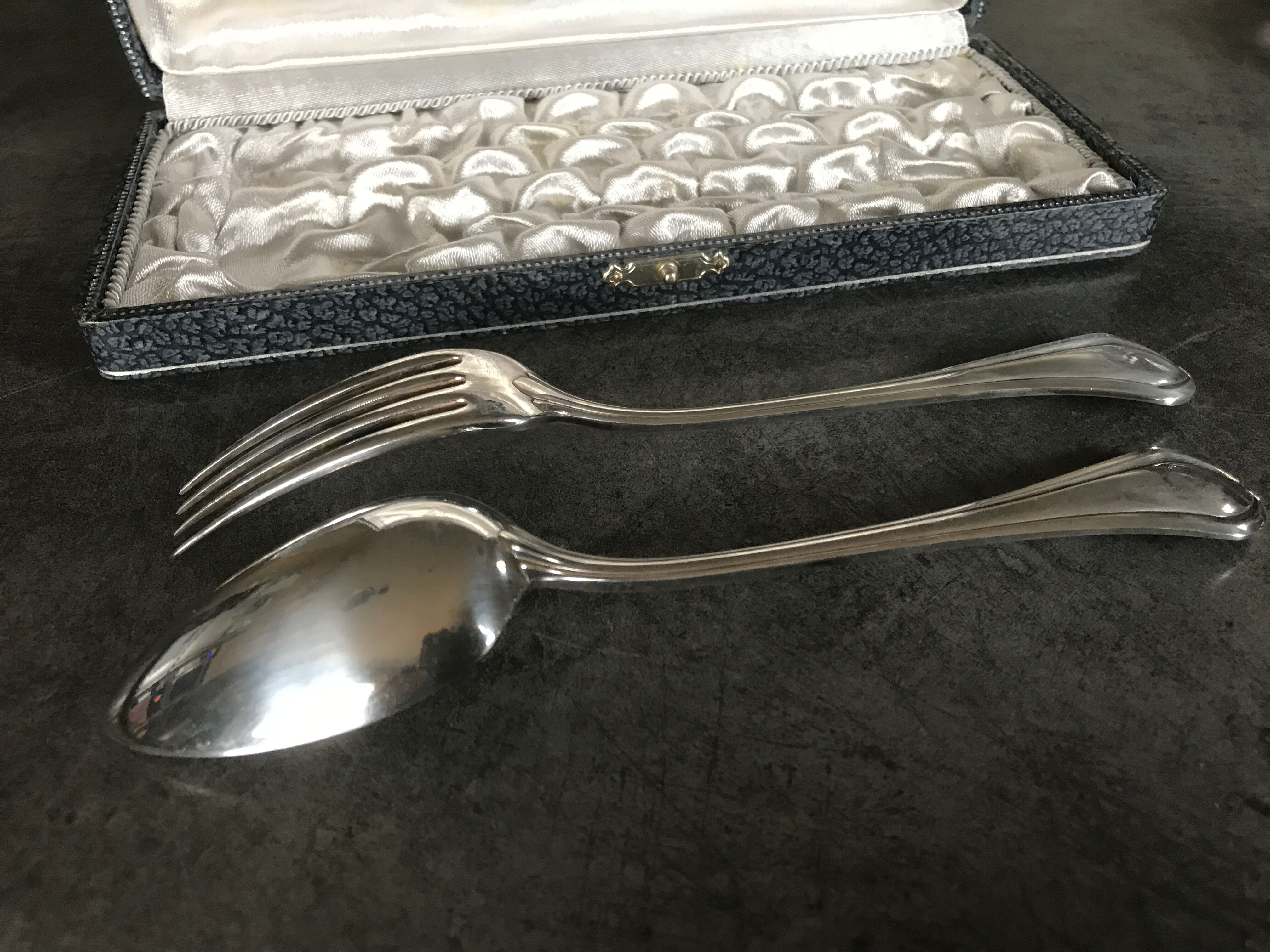 Case with cutlery christofle fork and spoon in silver metal