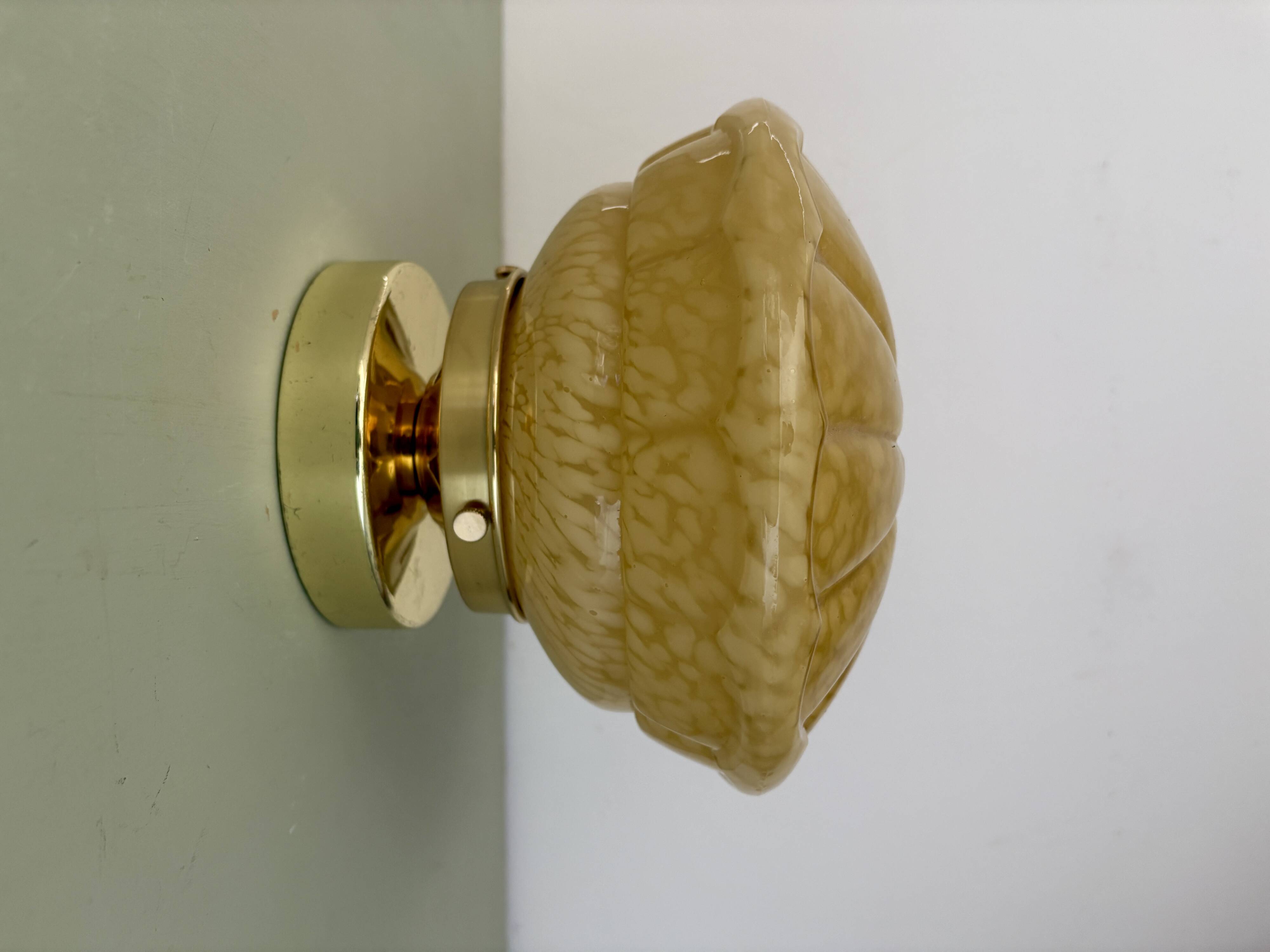 Vintage art deco globe wall or ceiling light in yellow Clichy glass