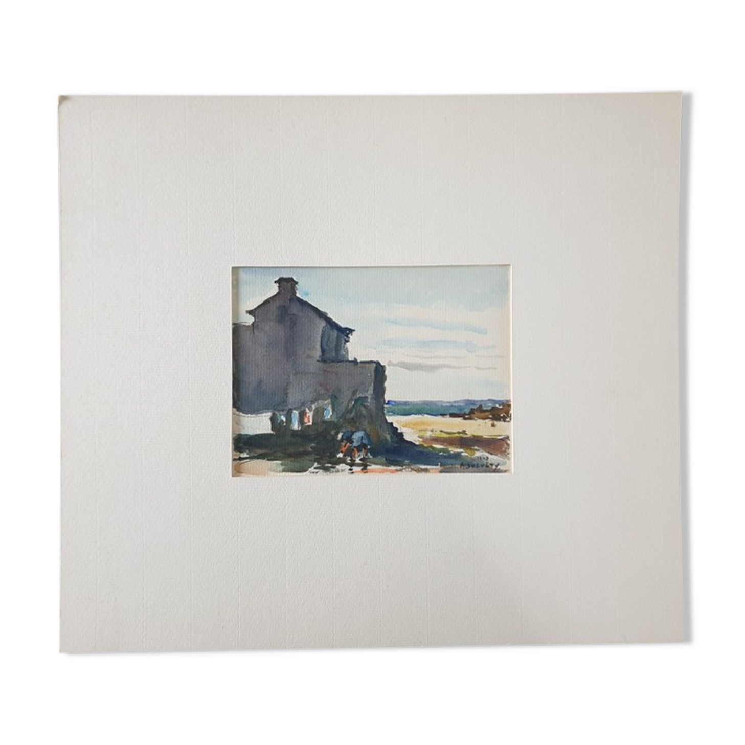 André Duculty (1912-1990) Watercolor on paper "Beachside, probably in Finistère" Signed