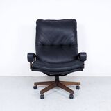 Black Leather King Chair by André Vandenbeuck for Strässle, 1960s