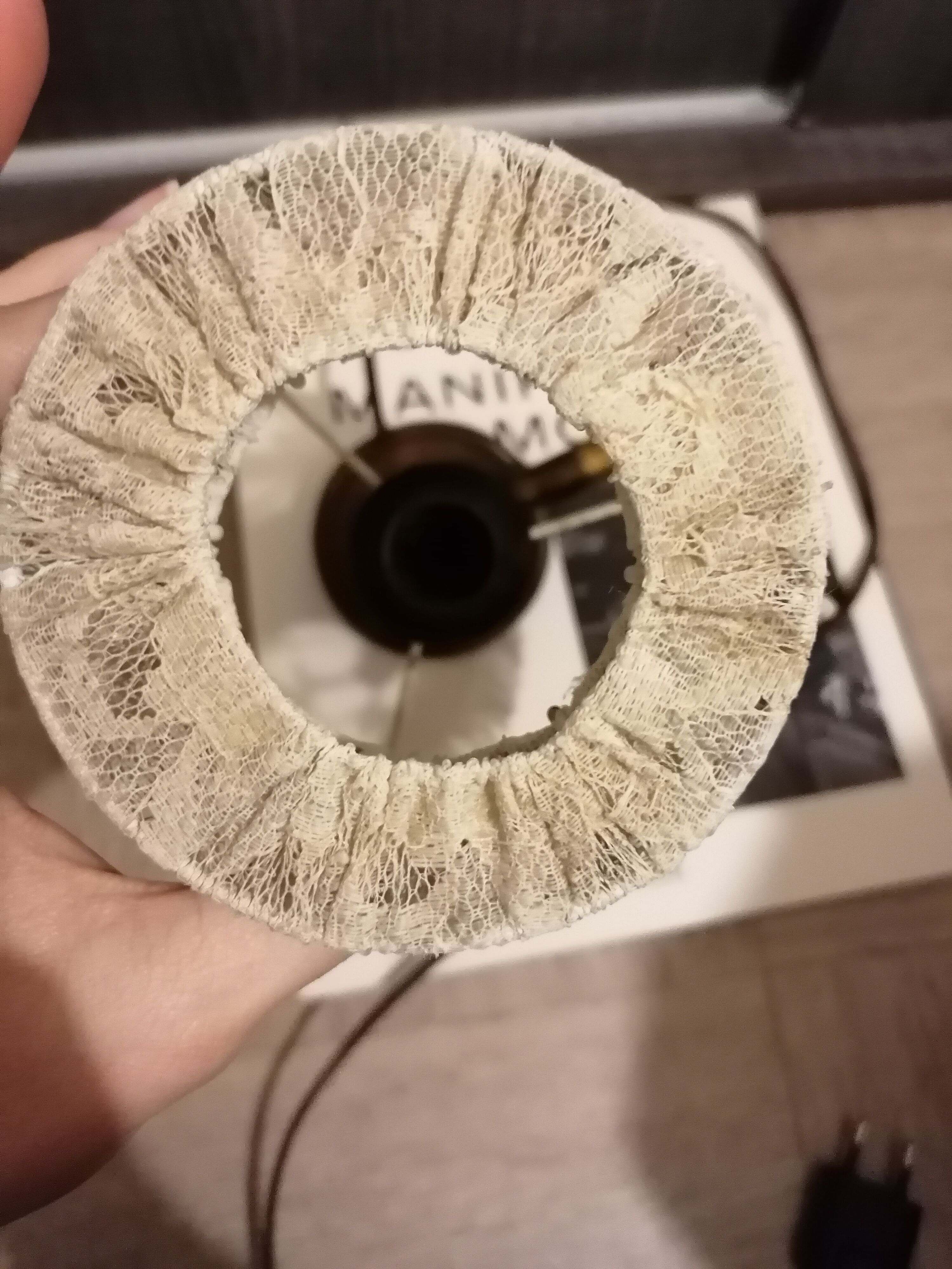 Bedside lamp lace and wood