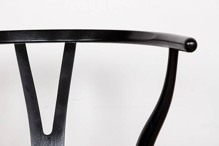 4 Danish chairs, black lacquered wood and leather, Wishbone model, Hans Wegner