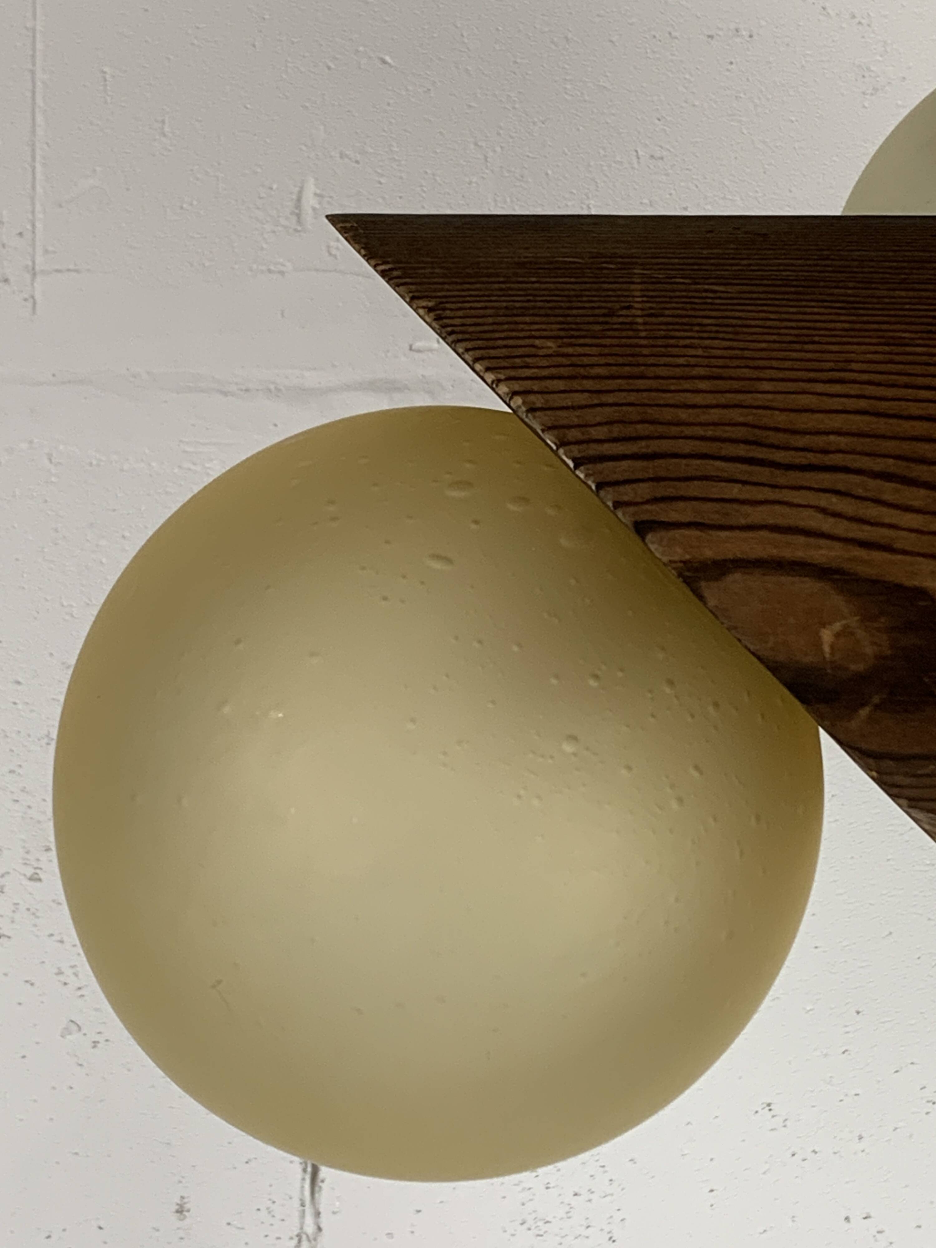 Midcentury brutalist oak floor lamp with 4 spheres, 1970s  by Temde Leuchten