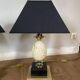 Pair of designer ostrich egg lamps in travertine from maison barbier