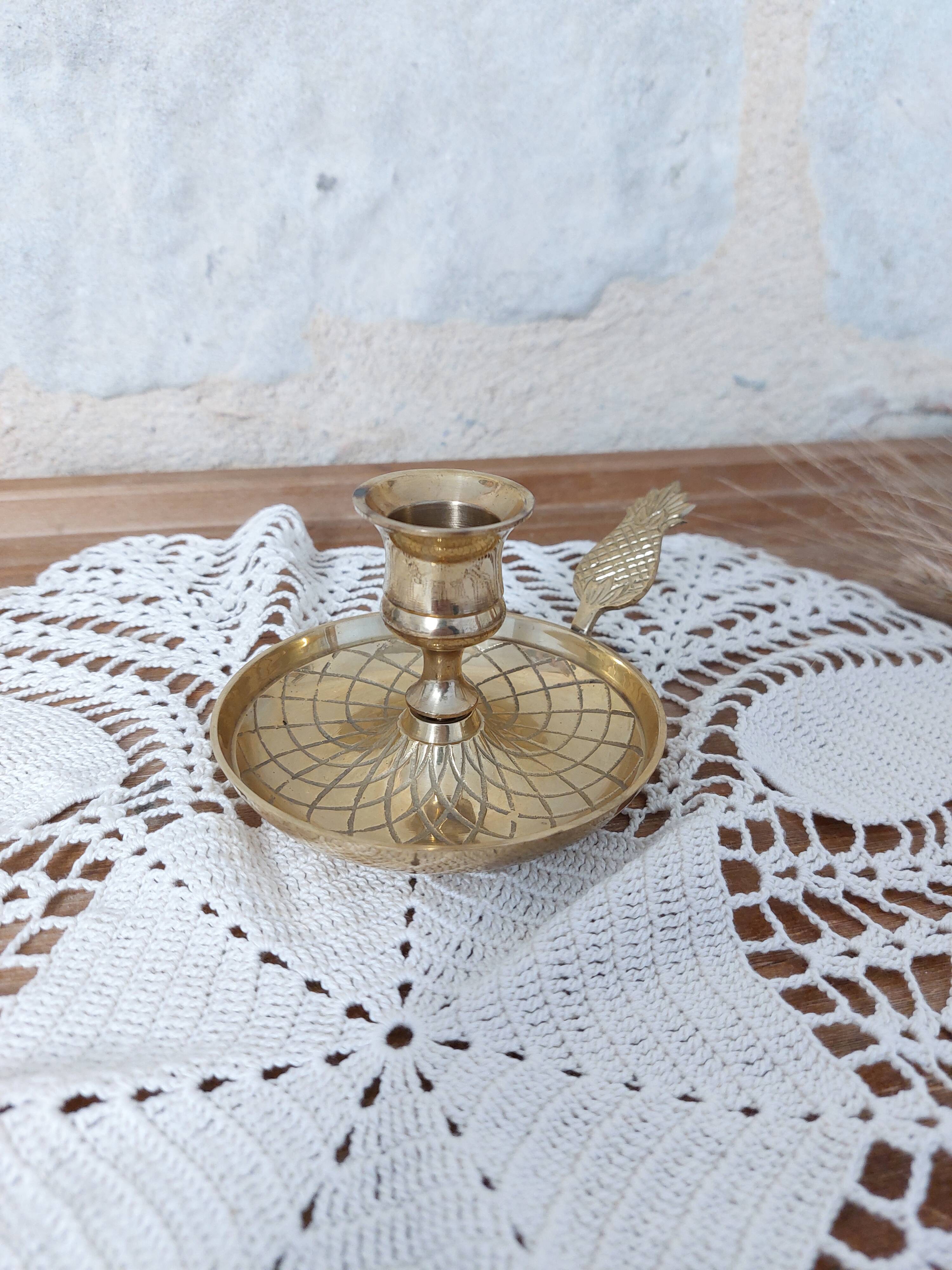 Brass candle holder with pineapple handle, France 50s/60s