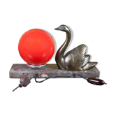 Lamp signed M.Leducq, table lamp swan regulates on marble, ball lamp, art deco lamp, 30's