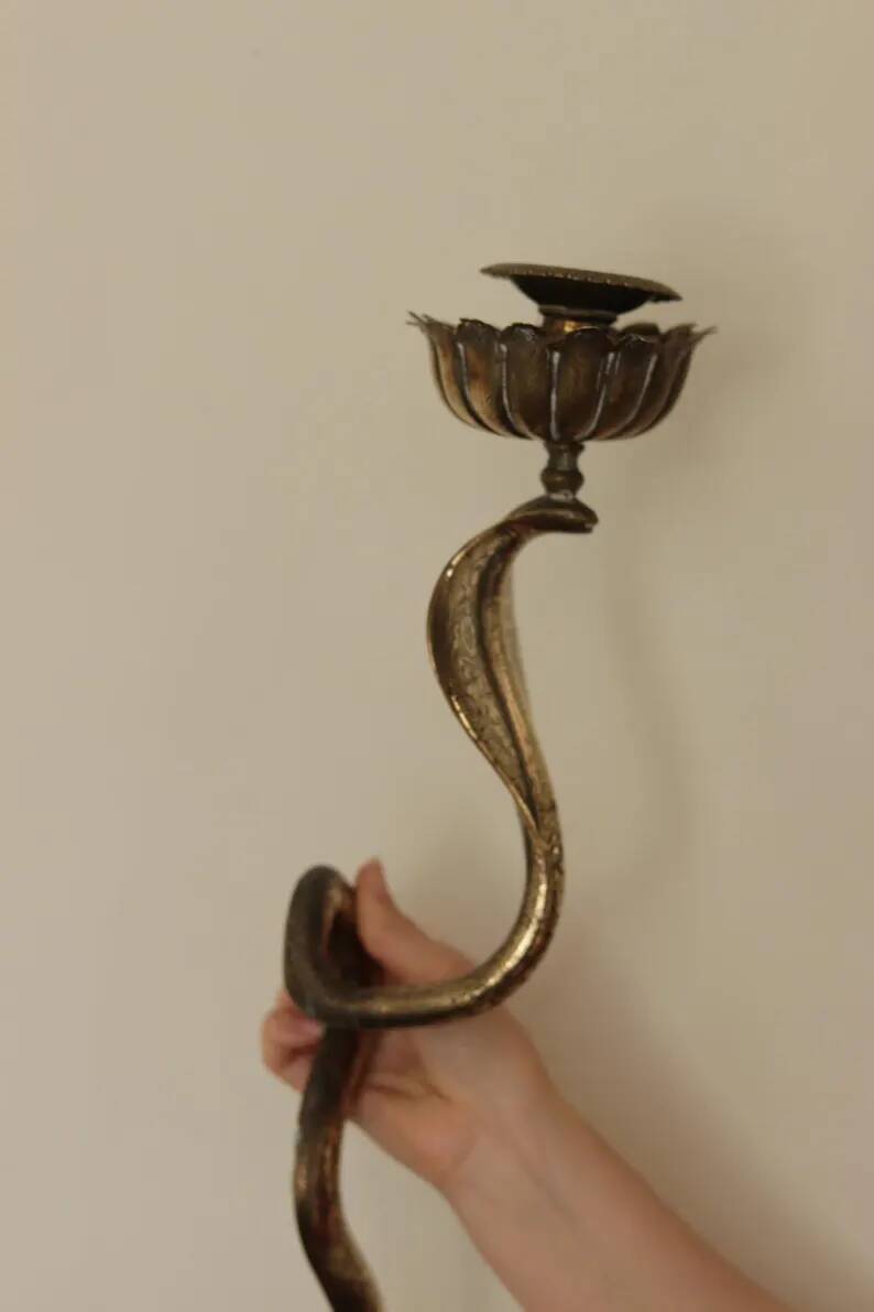 Pair of Neo-Egyptian Style Engraved Brass Wall Sconces Featuring Cobras