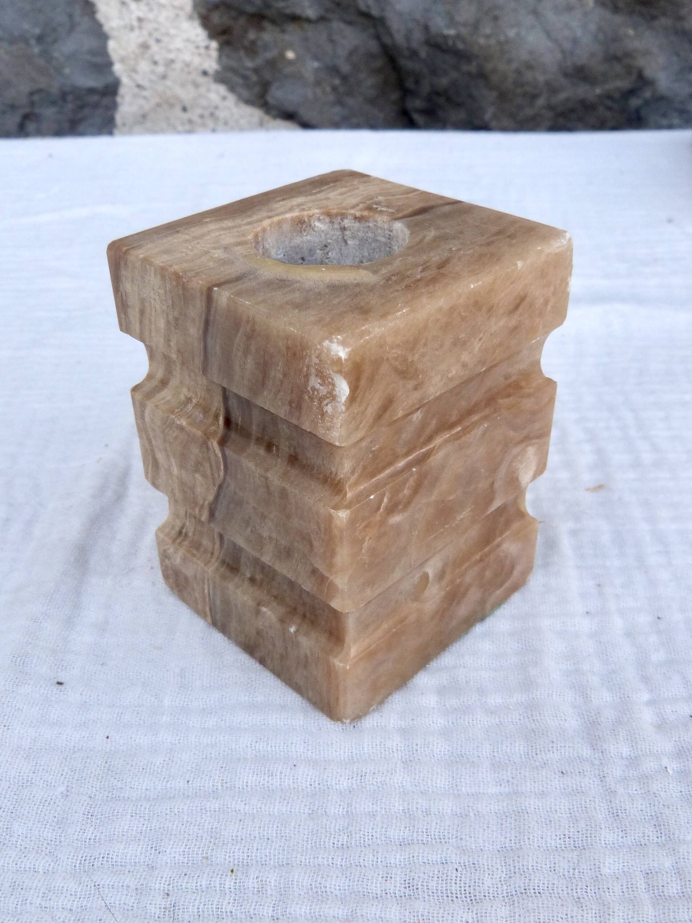 Alabaster ashtray and candle holder