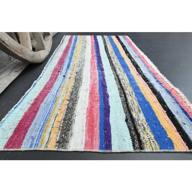 Vintage Turkish Oushak Handmade Wool Cotton Blue Area Rug 86x175