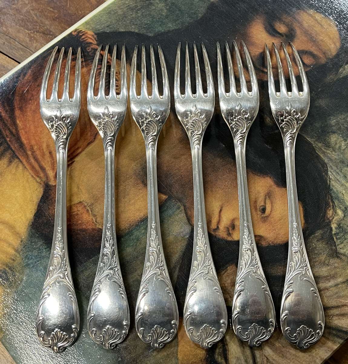 Set of 6 silver metal forks from Christofle